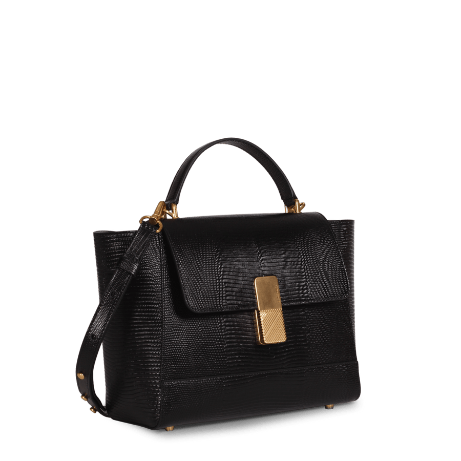 Marly Gold Edition - Cuir Embossé Lézard Noir Ateliers Auguste