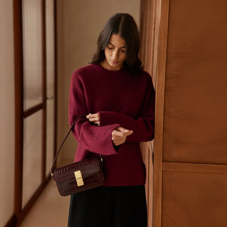 Monceau Baguette Gold Edition - Cuir Embossé Croco Bordeaux Ateliers Auguste