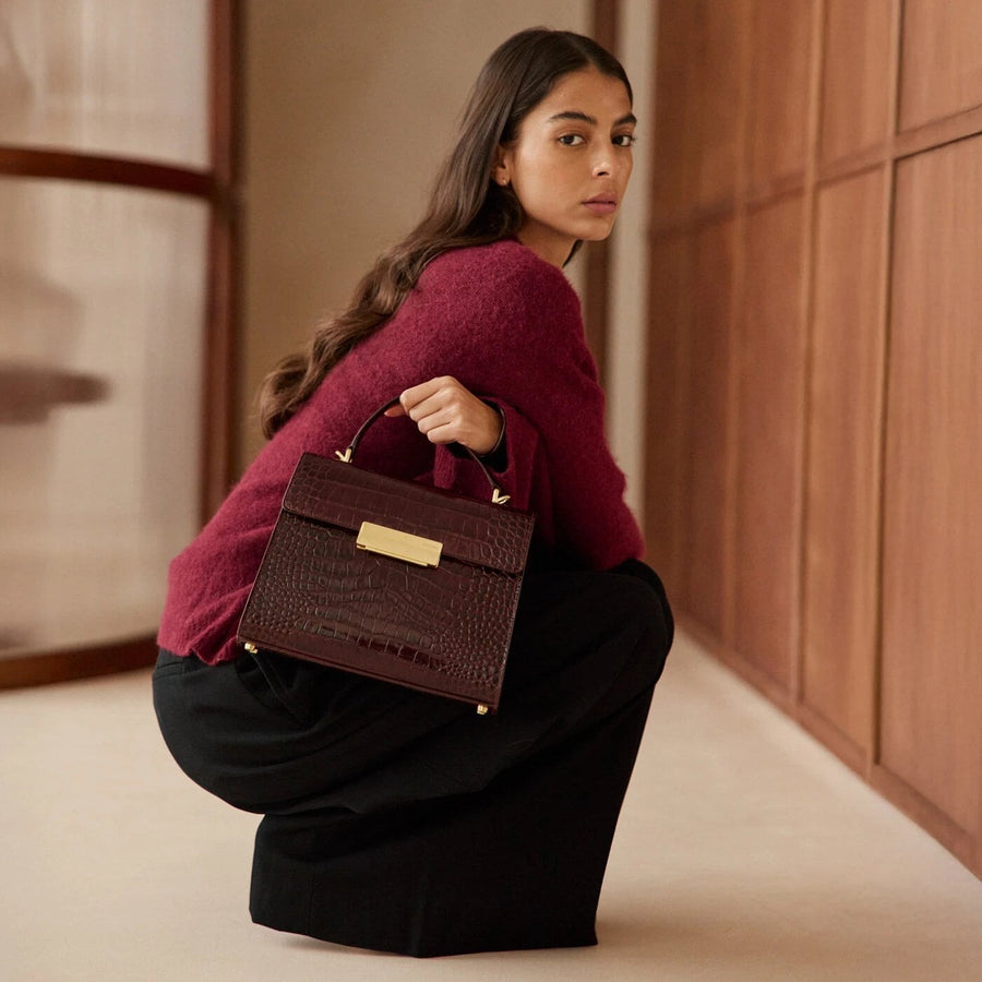 Capucine Gold Edition - Cuir Embossé Croco Bordeaux Ateliers Auguste