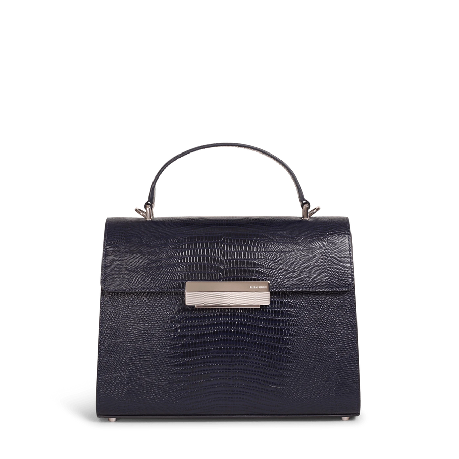 Capucine Silver Edition - Cuir Embossé Lézard Bleu Nuit Ateliers Auguste