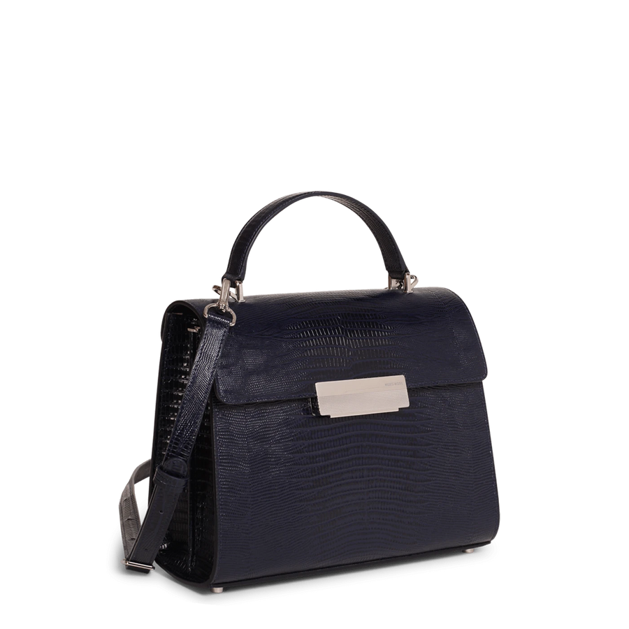 Capucine Silver Edition - Cuir Embossé Lézard Bleu Nuit Ateliers Auguste