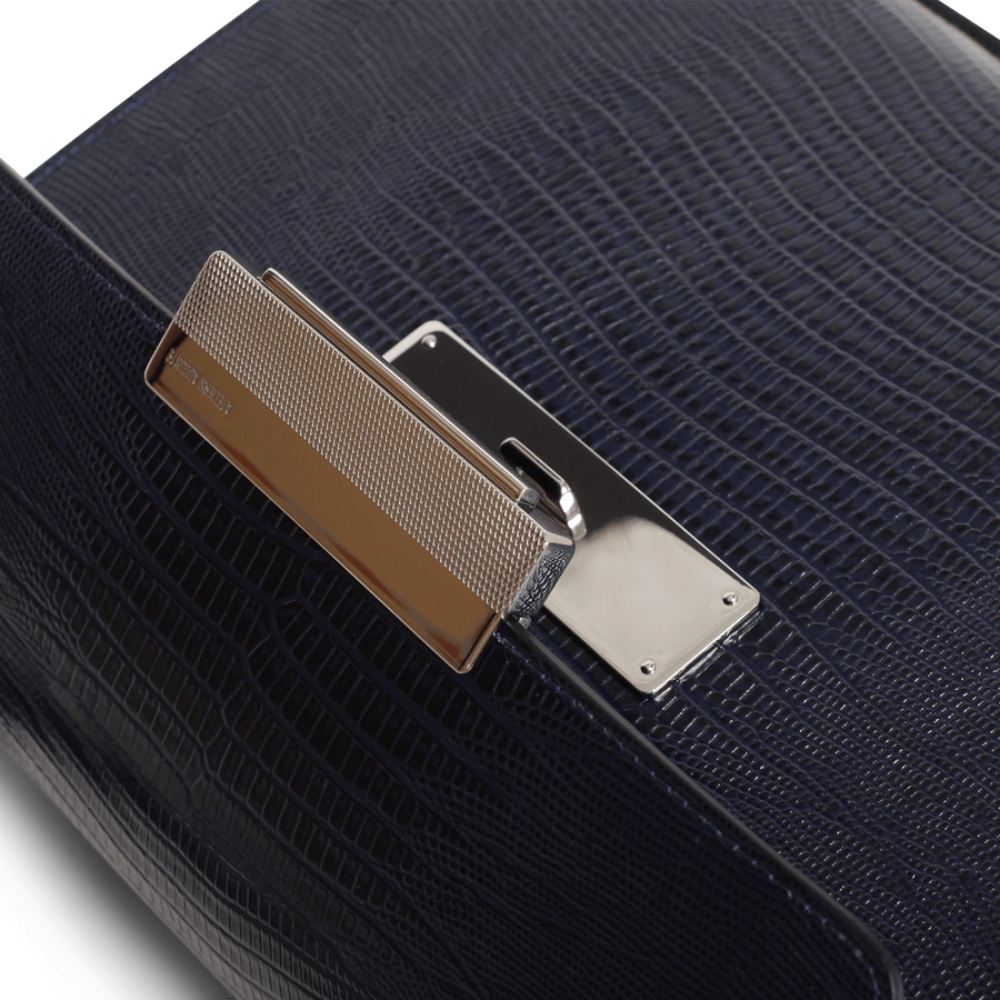 Capucine Silver Edition - Cuir Embossé Lézard Bleu Nuit Ateliers Auguste