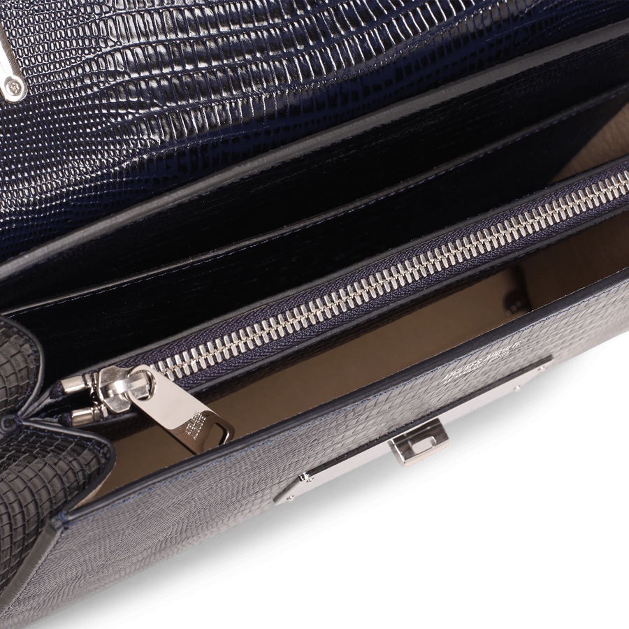 Capucine Silver Edition - Cuir Embossé Lézard Bleu Nuit Ateliers Auguste