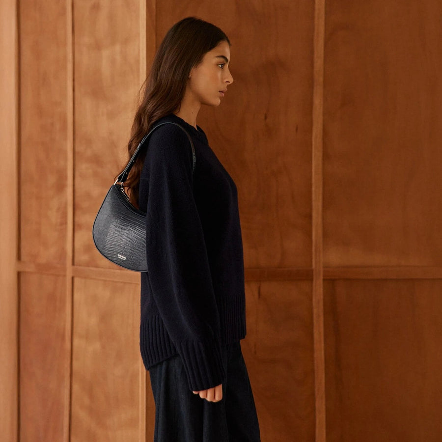 Marceau Silver Edition - Cuir Embossé Lézard Bleu Nuit Ateliers Auguste