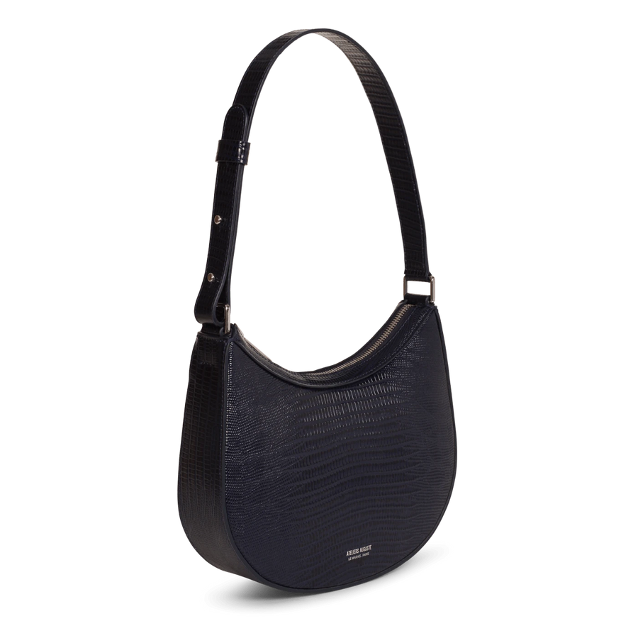 Marceau Silver Edition - Cuir Embossé Lézard Bleu Nuit Ateliers Auguste