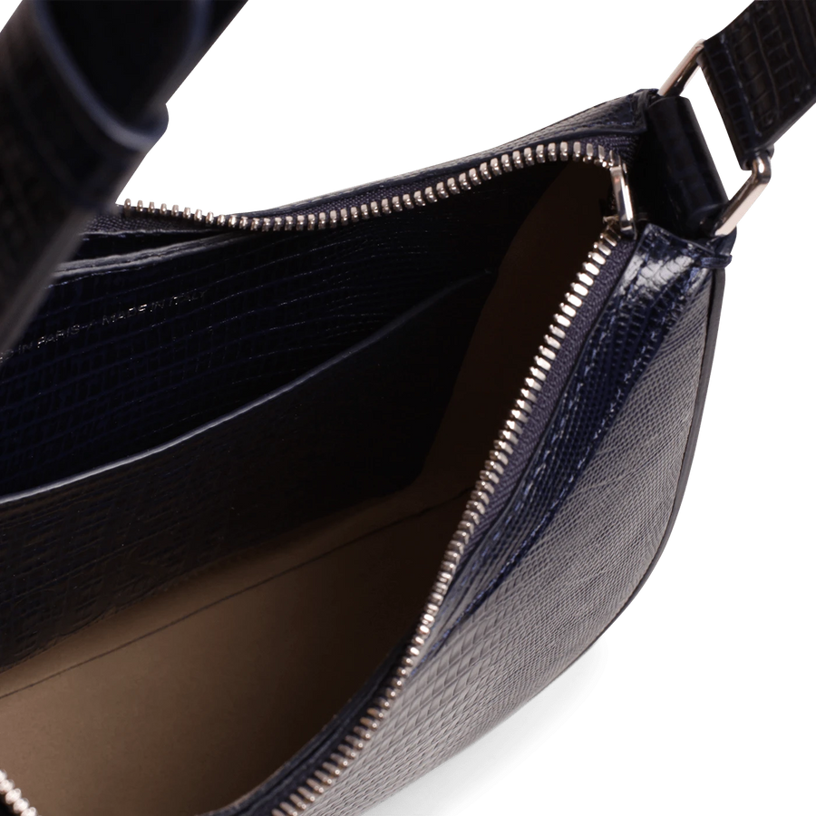 Marceau Silver Edition - Cuir Embossé Lézard Bleu Nuit Ateliers Auguste