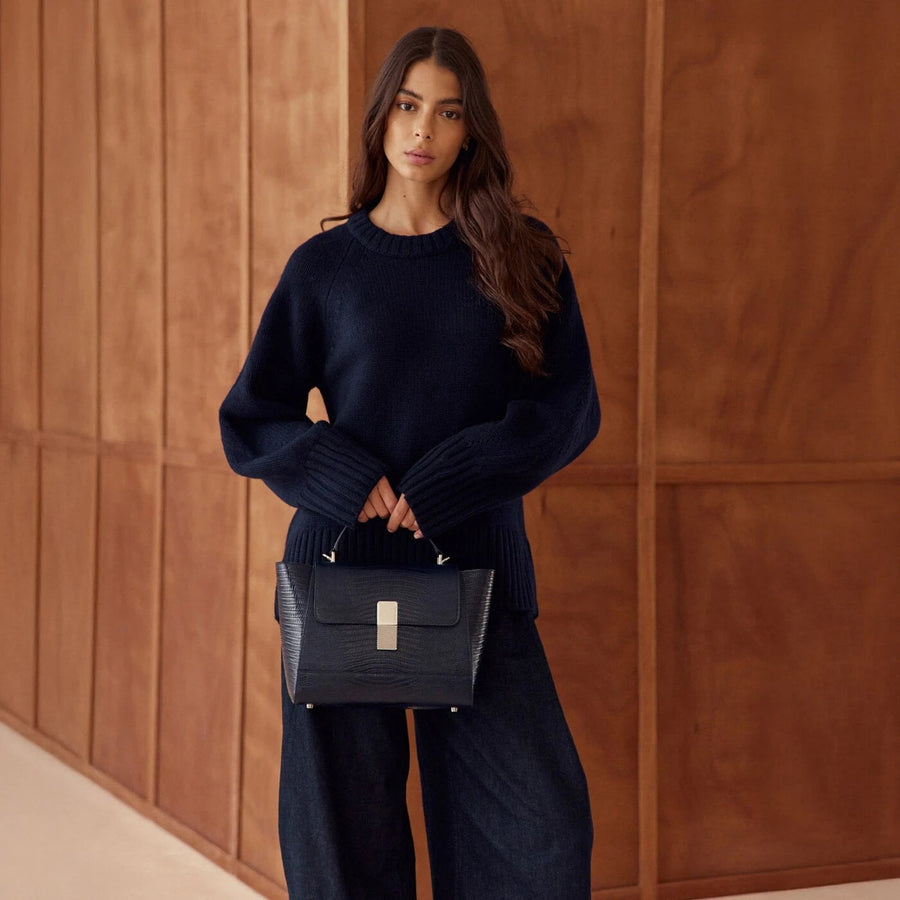 Marly Silver Edition - Cuir Embossé Lézard Bleu Nuit Ateliers Auguste