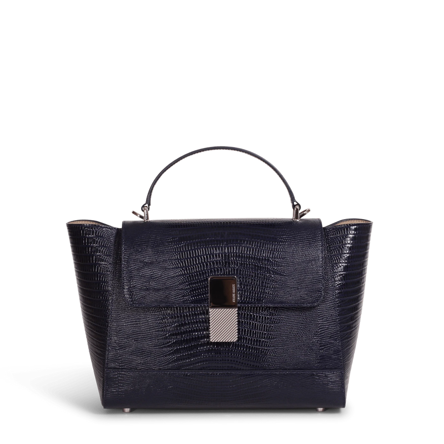 Marly Silver Edition - Cuir Embossé Lézard Bleu Nuit Ateliers Auguste