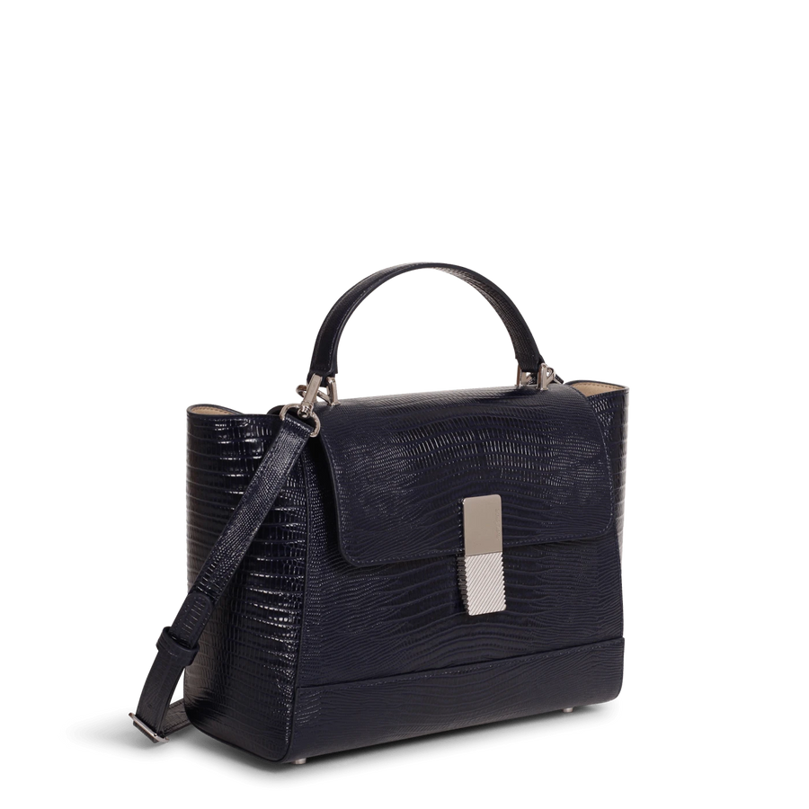 Marly Silver Edition - Cuir Embossé Lézard Bleu Nuit Ateliers Auguste