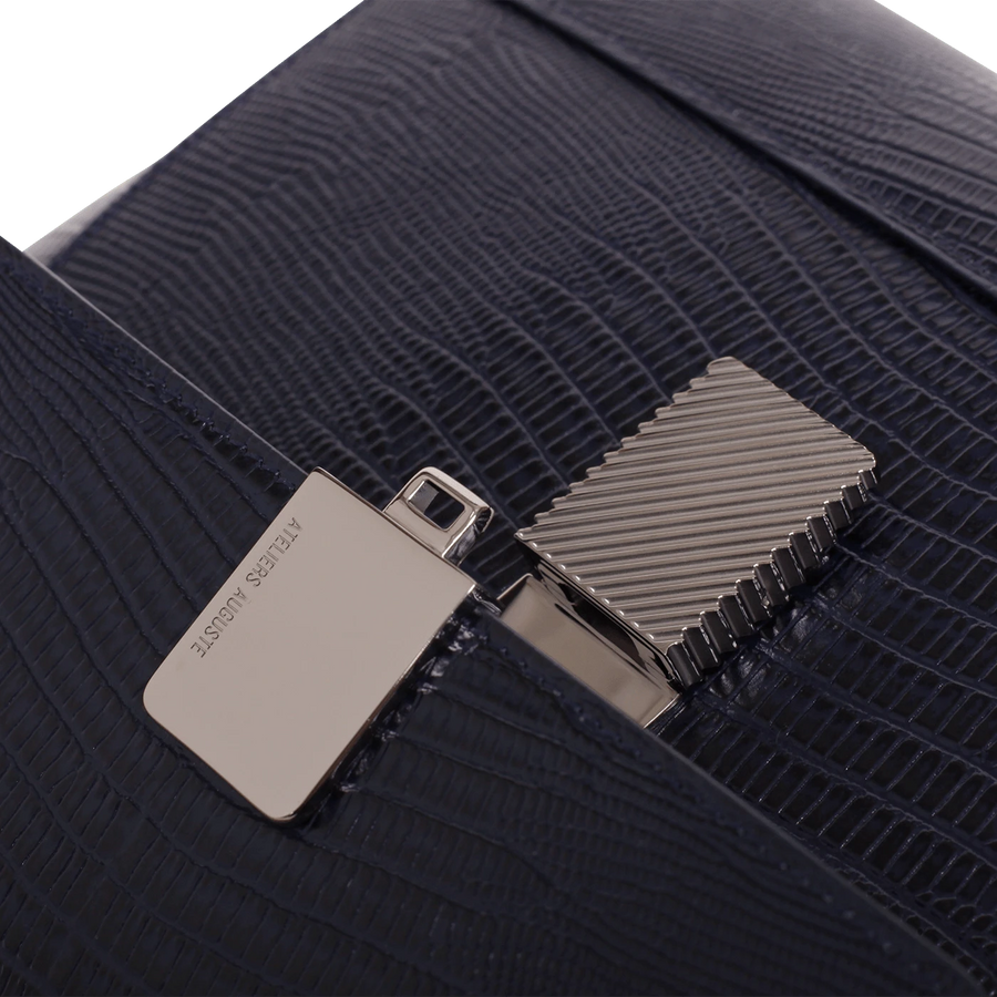 Mini Marly Silver Edition - Cuir Embossé Lézard Bleu Nuit Ateliers Auguste