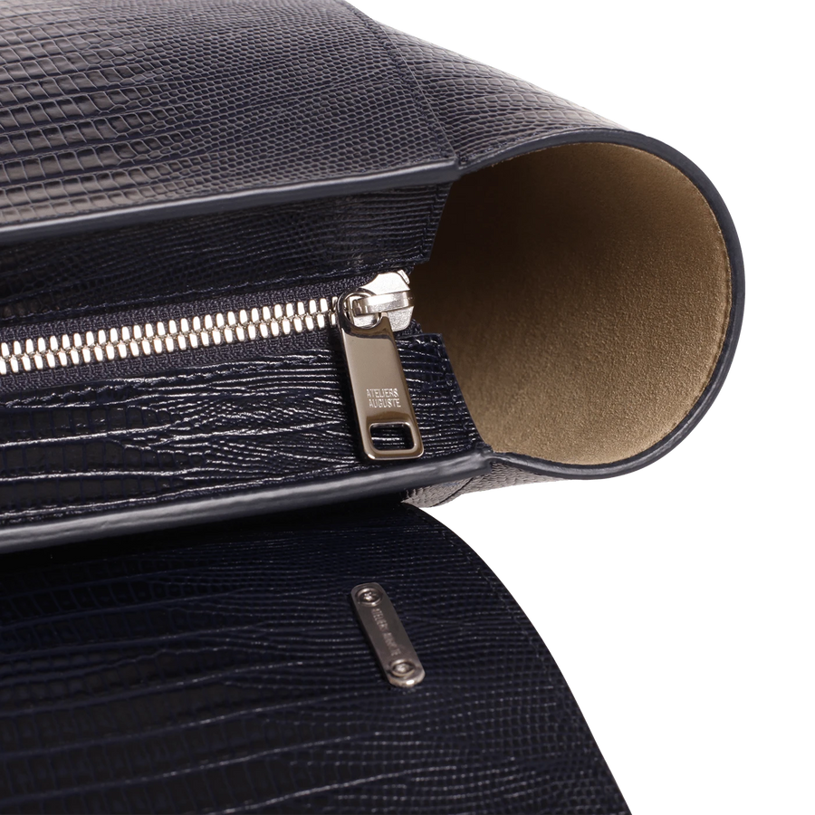 Mini Marly Silver Edition - Cuir Embossé Lézard Bleu Nuit Ateliers Auguste