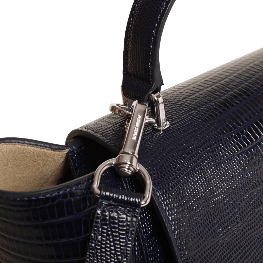 Marly Silver Edition - Cuir Embossé Lézard Bleu Nuit Ateliers Auguste
