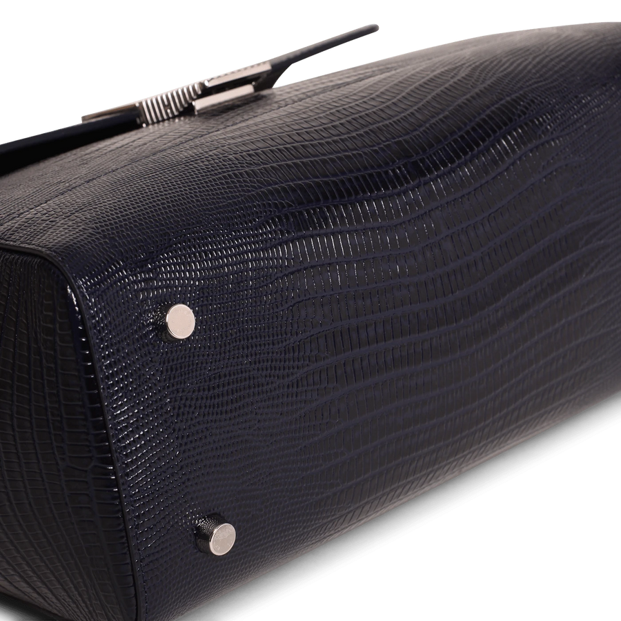 Marly Silver Edition - Cuir Embossé Lézard Bleu Nuit Ateliers Auguste