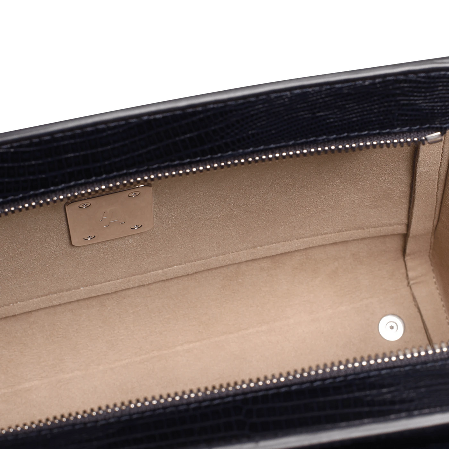 Mini Marly Silver Edition - Cuir Embossé Lézard Bleu Nuit Ateliers Auguste