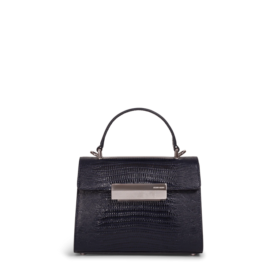 Mini Capucine Silver Edition - Cuir Embossé Lézard Bleu Nuit Ateliers Auguste