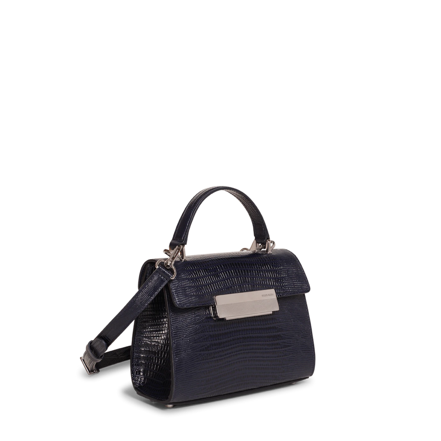 Mini Capucine Silver Edition - Cuir Embossé Lézard Bleu Nuit Ateliers Auguste