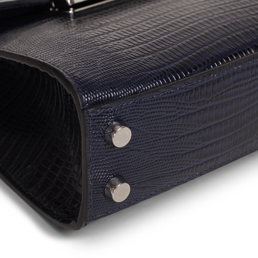 Mini Capucine Silver Edition - Cuir Embossé Lézard Bleu Nuit Ateliers Auguste