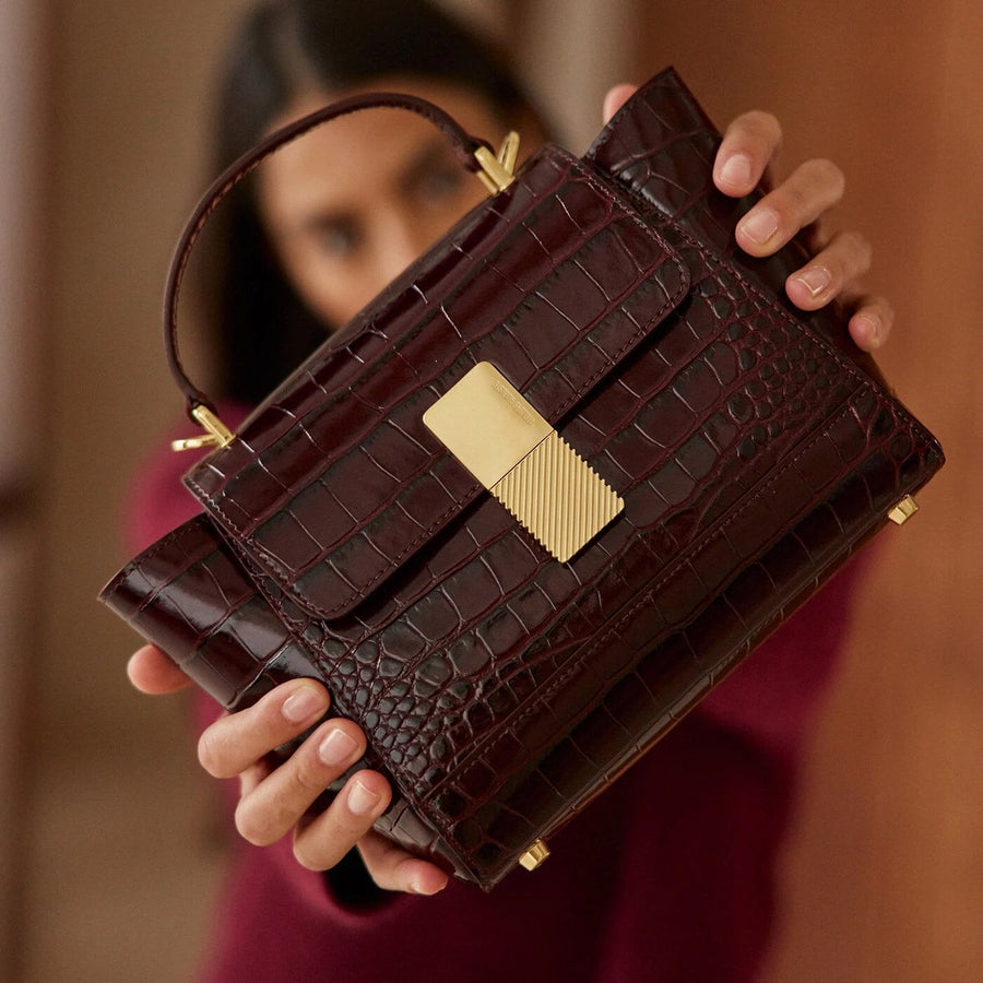 Mini Marly Gold Edition - Cuir Embossé Croco Bordeaux Ateliers Auguste