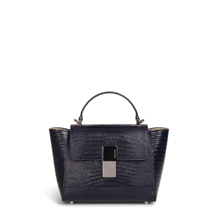 Mini Marly Silver Edition - Cuir Embossé Lézard Bleu Nuit Ateliers Auguste