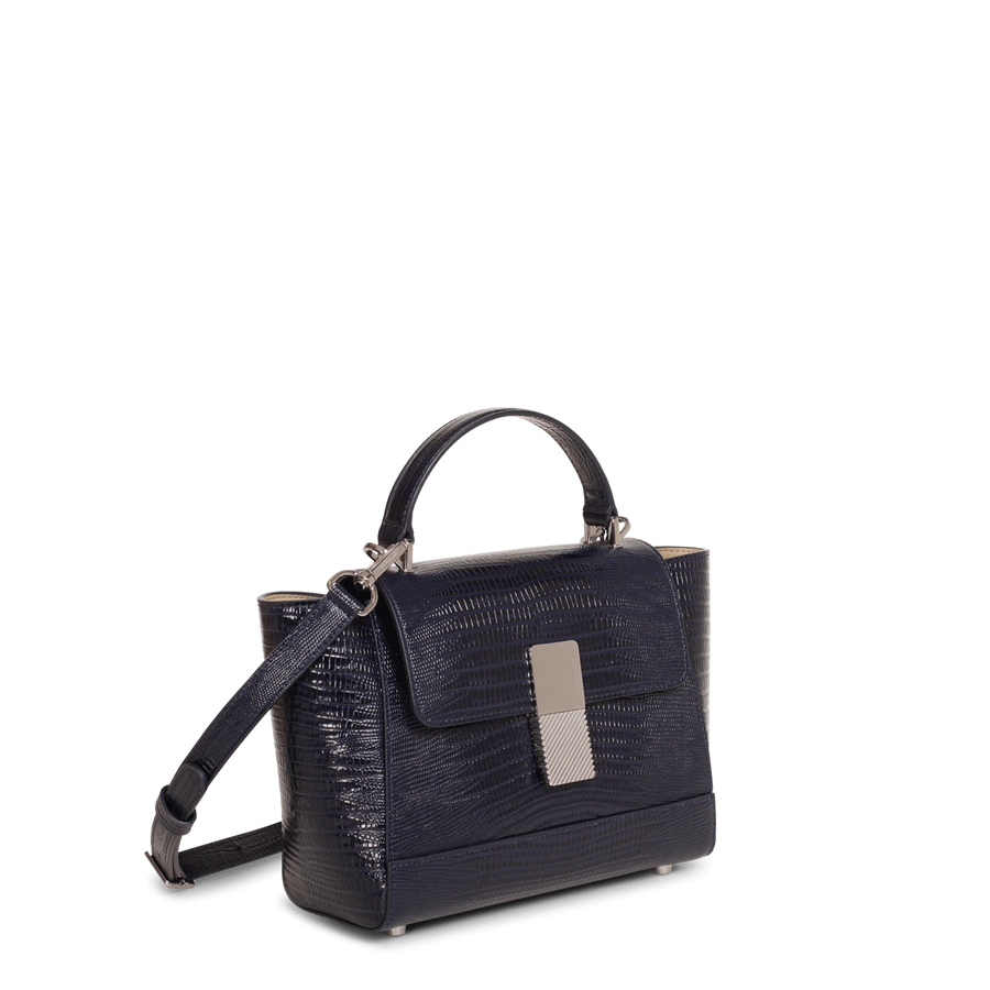 Mini Marly Silver Edition - Cuir Embossé Lézard Bleu Nuit Ateliers Auguste