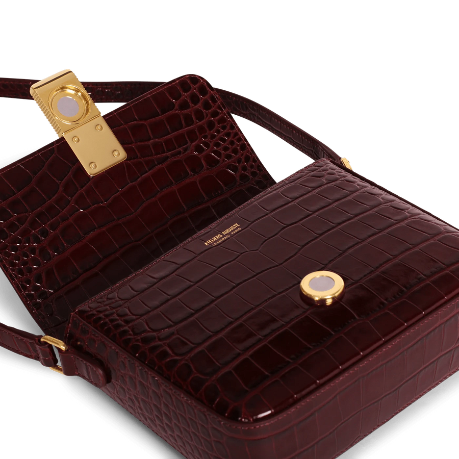 Mini Monceau Gold Edition - Cuir Embossé Croco Bordeaux Ateliers Auguste