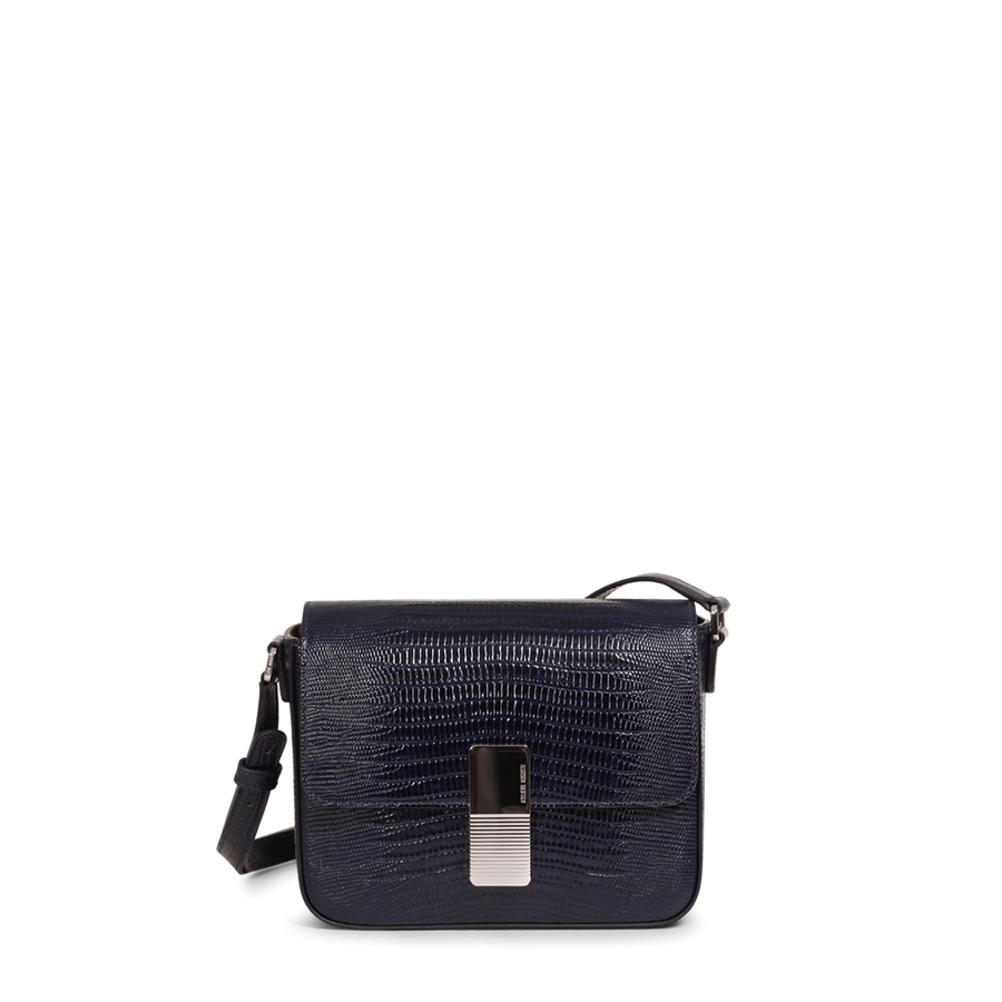 Mini Monceau Silver Edition - Cuir Embossé Lézard Bleu Nuit Ateliers Auguste