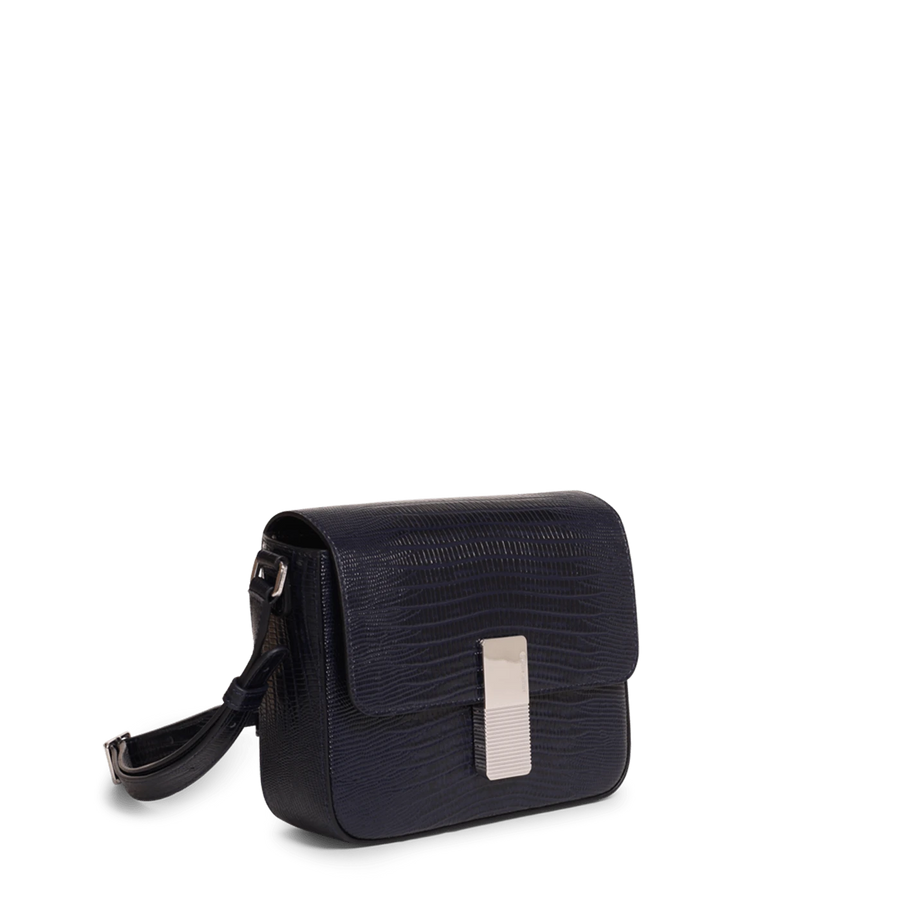 Mini Monceau Silver Edition - Cuir Embossé Lézard Bleu Nuit Ateliers Auguste