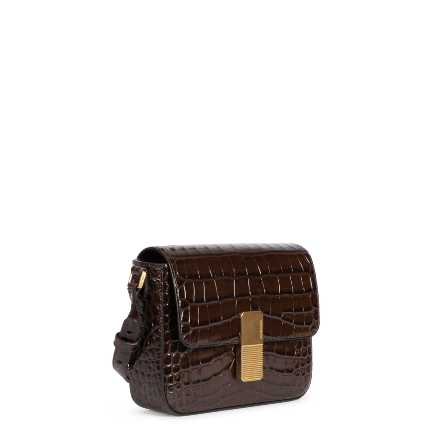 Mini Monceau Gold Edition - Cuir Embossé Croco Chocolat Ateliers Auguste