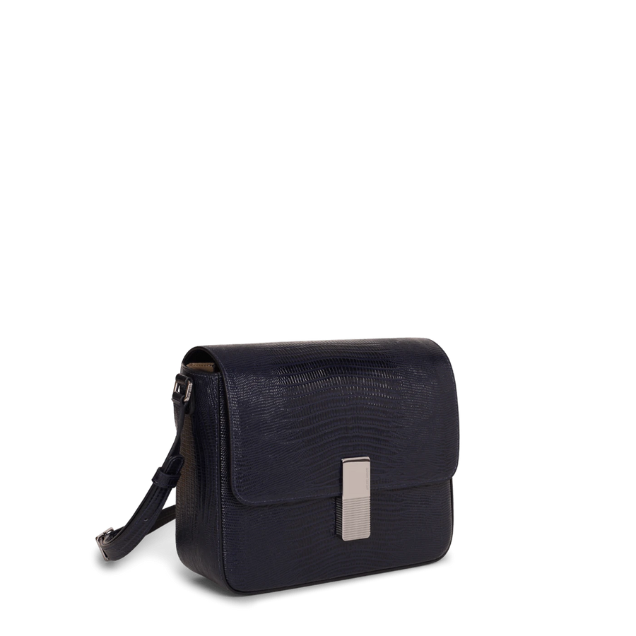 Monceau Silver Edition - Cuir Embossé Lézard Bleu Nuit Ateliers Auguste