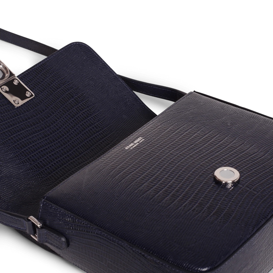 Monceau Silver Edition - Cuir Embossé Lézard Bleu Nuit Ateliers Auguste