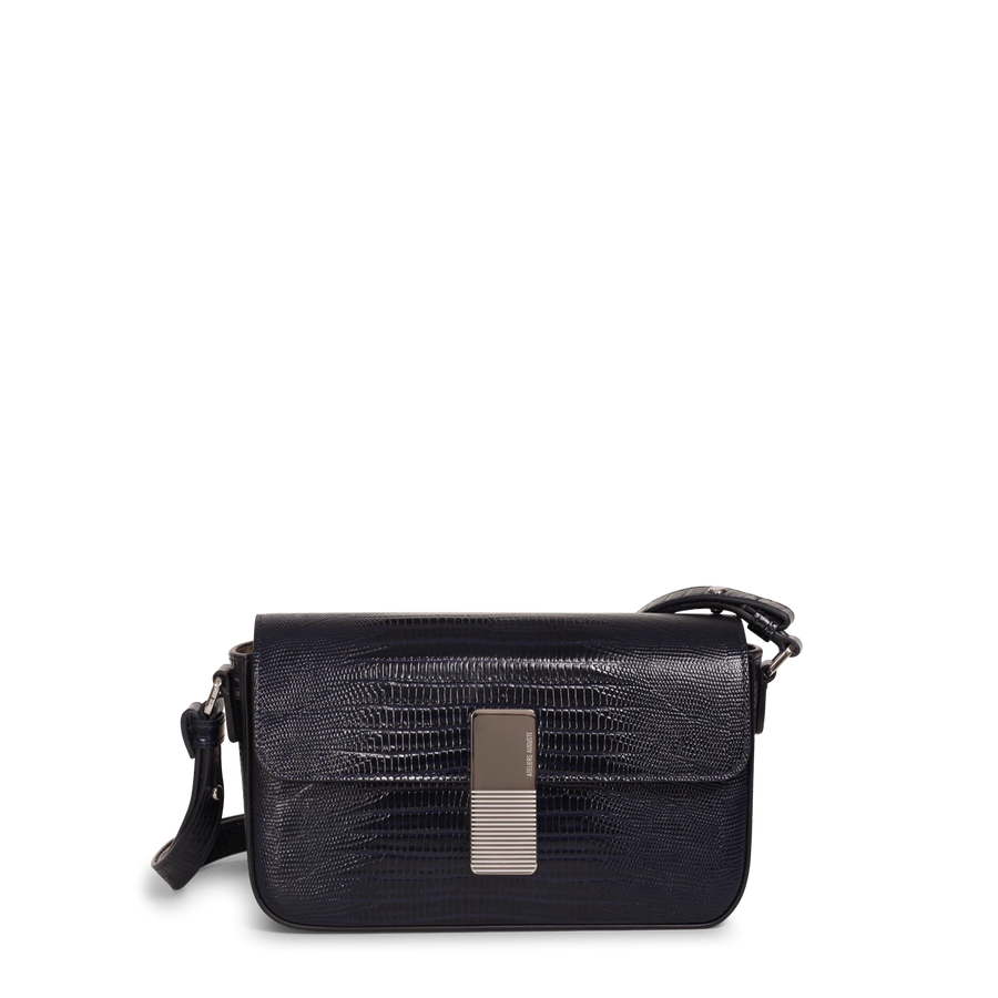 Monceau Baguette Silver Edition - Cuir Embossé Lézard Bleu Nuit Ateliers Auguste