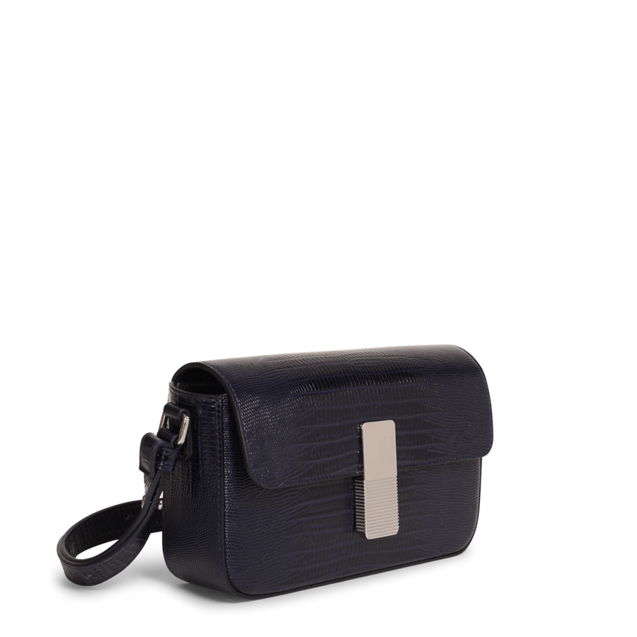 Monceau Baguette Silver Edition - Cuir Embossé Lézard Bleu Nuit Ateliers Auguste