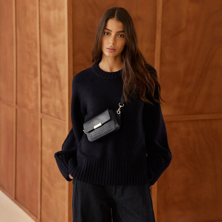 Roquette Silver Edition - Cuir Embossé Lézard Bleu Nuit Ateliers Auguste