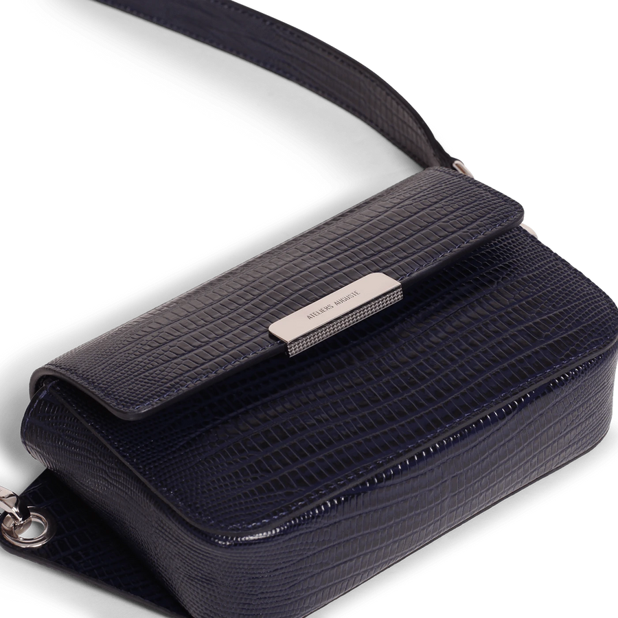 Roquette Silver Edition - Cuir Embossé Lézard Bleu Nuit Ateliers Auguste