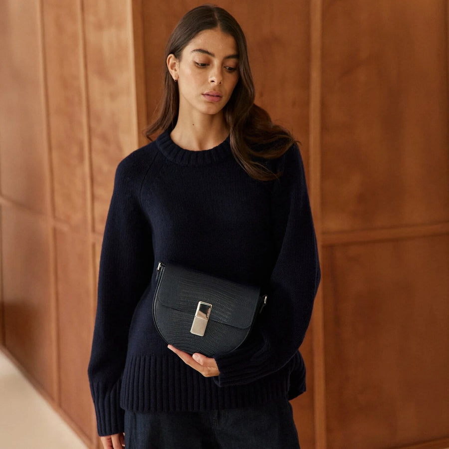 Sully Silver Edition - Cuir Embossé Lézard Bleu Nuit Ateliers Auguste