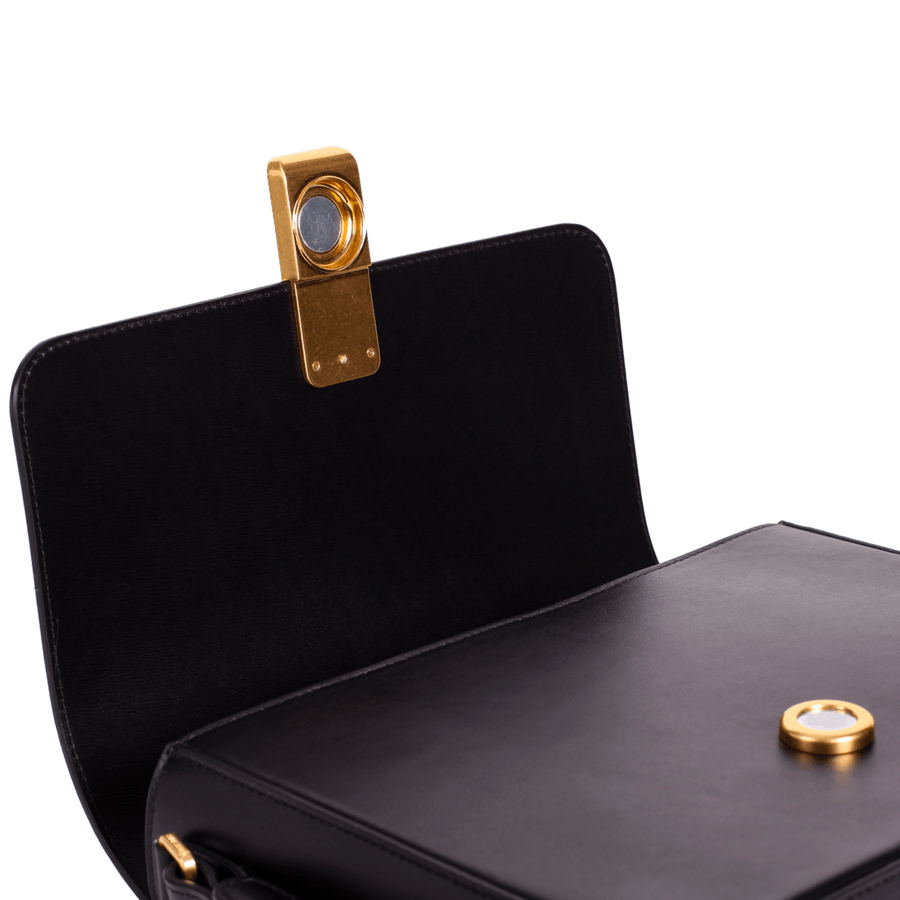 sac porté croisé Monceau Gold Edition - Cuir Box Noir Ateliers Auguste